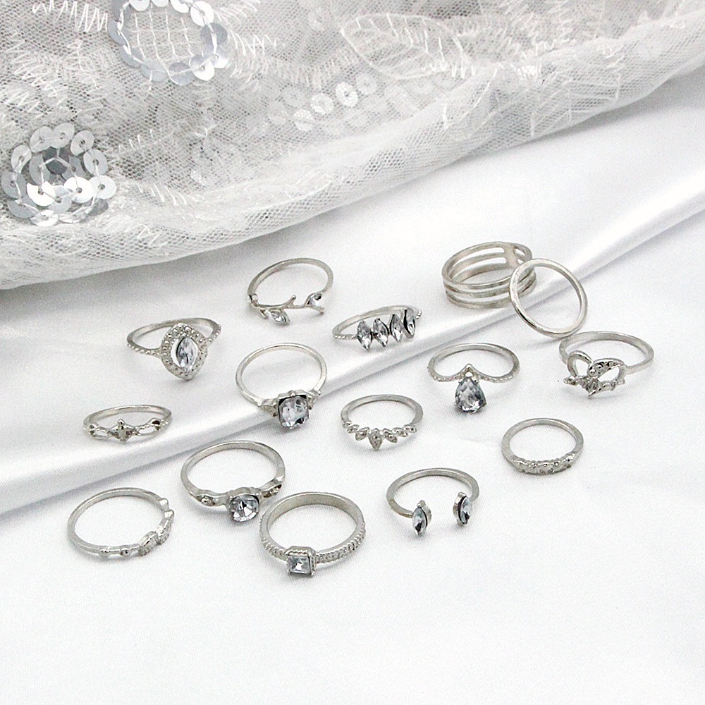 13pcs / Set Cincin Berlian Gaya Retro Untuk Wanita