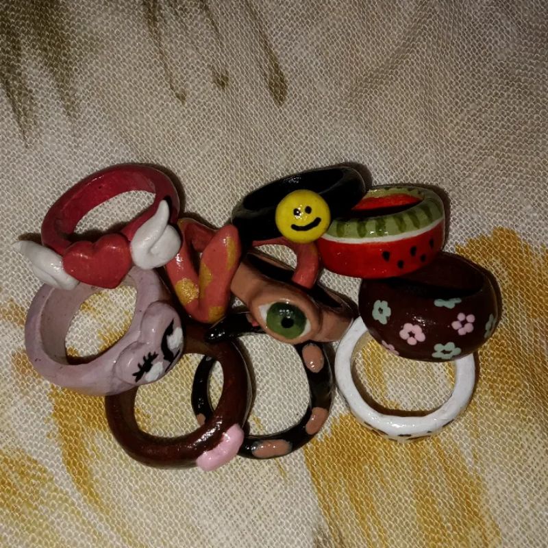 clay rings/cute rings/cincin clay/cincin lucu/aesthetic rings