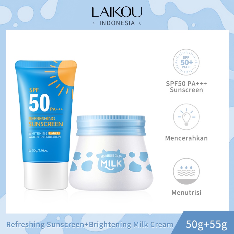 LAIKOU Sakura Vitamin C Krim Wajah Pencerah Suncreen SPF50 2 Pcs/Set