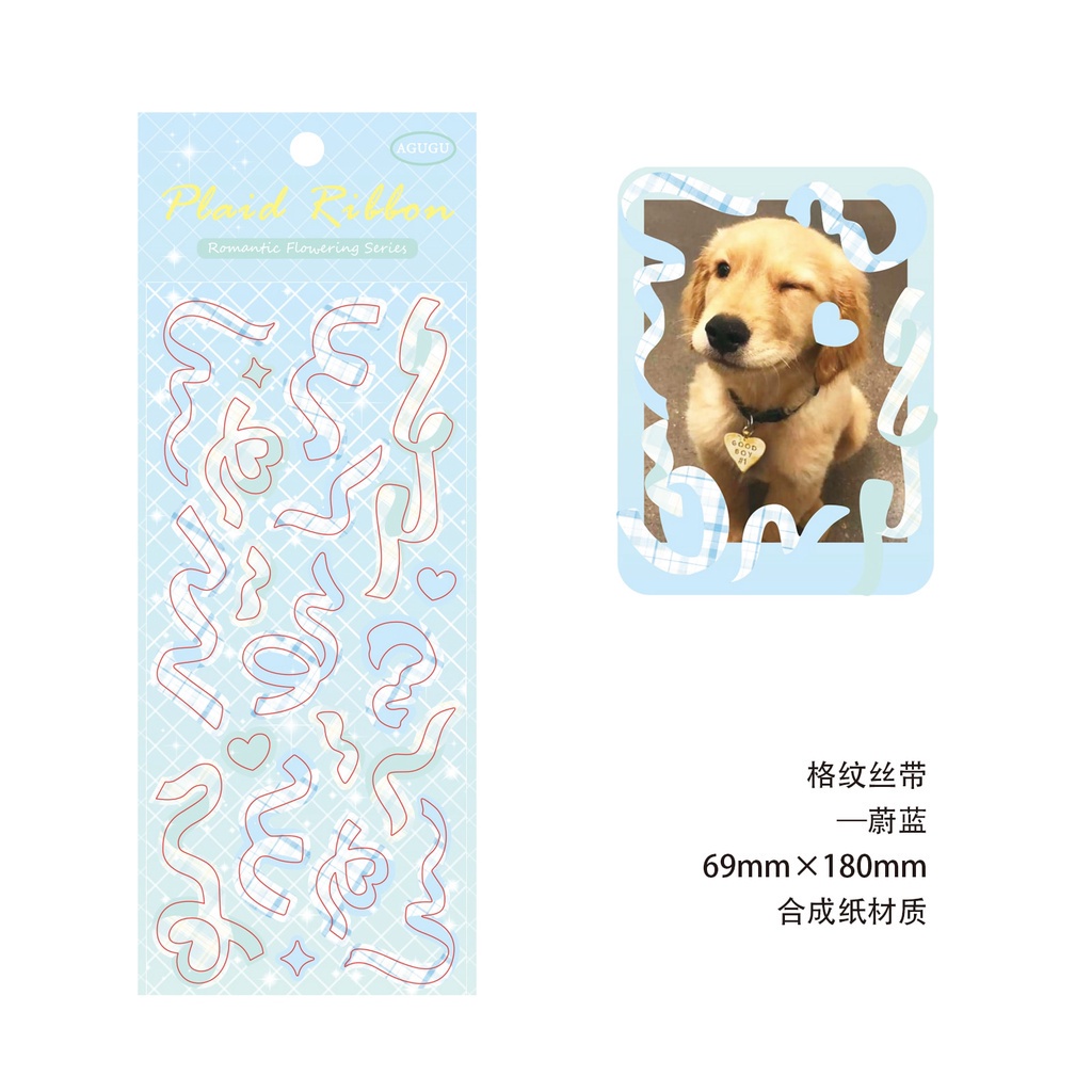 

sweeties - stiker journal scrapbook diaries impor plaid ribbon blue