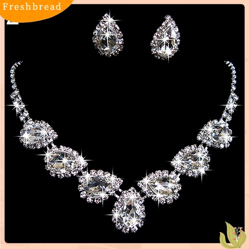 Set Perhiasan Kalung Anting Kristal Berlian Imitasi Bentuk Tetesan Air Untuk Pernikahan