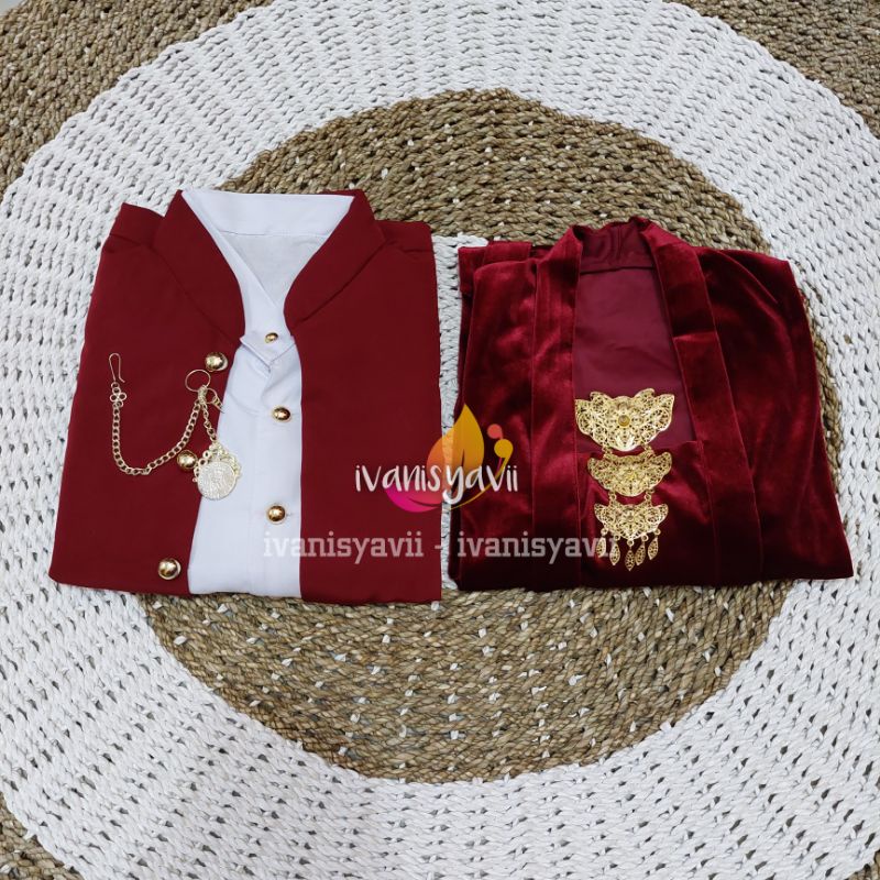 [1 Set] Beskap Hewes + Kebaya / Warna Maroon || Atasan Baju Prewedding