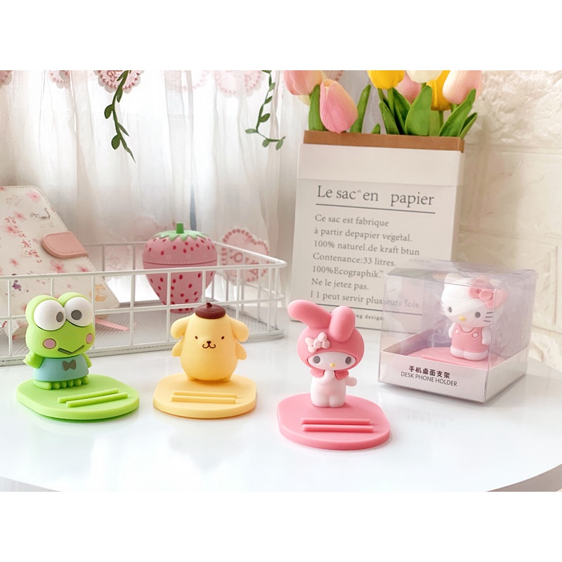 Bracket Dudukan Handphone Anti slip Motif Kartun Sanrio Hello Kitty Melody Pom Pom Purin Frog