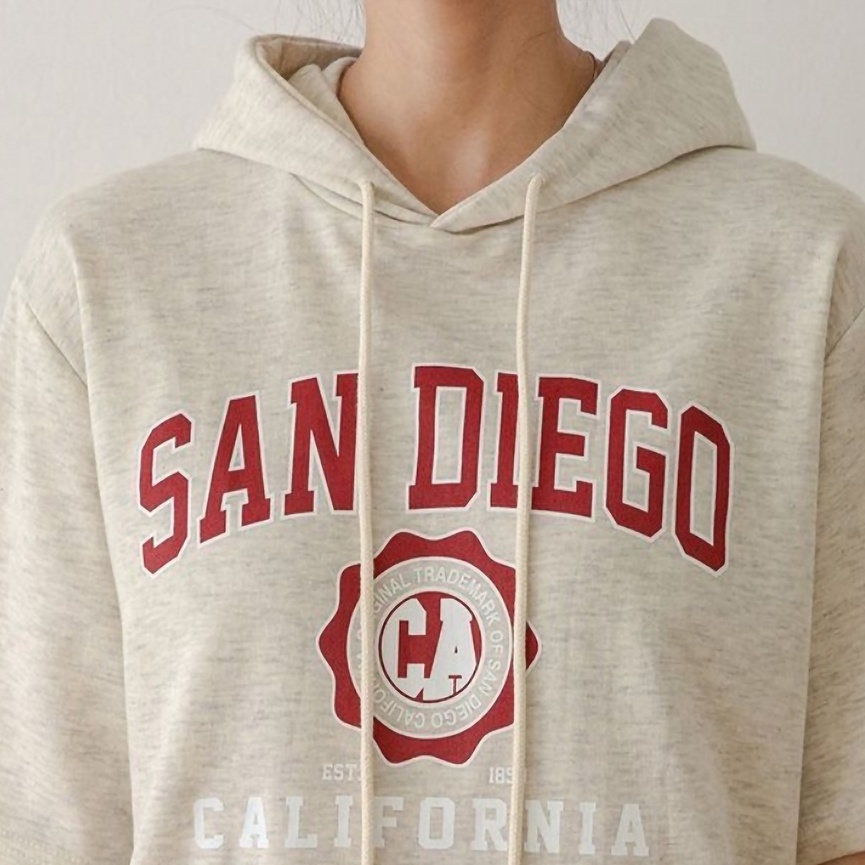 Hoodie San Diego Short Sleeve Bahan Fleece Allsize Baju Wanita Hodie Sweater Sweatshirt Tangan Pendek