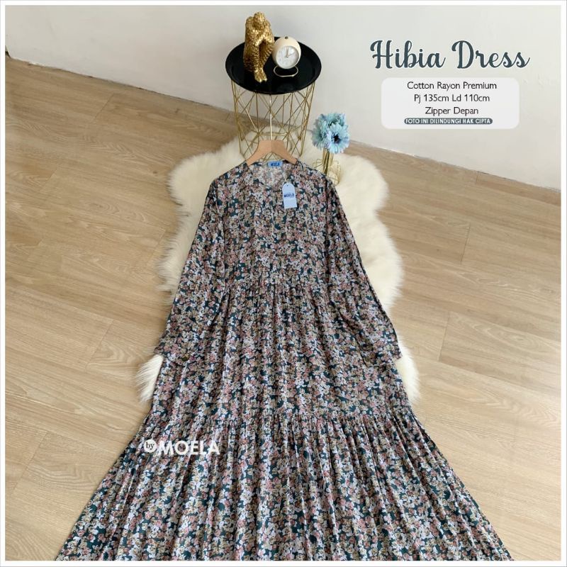 Lazea Faya Meva Hibia Dress Gamis Jumbo Allsize Busui Premium Catton Rayon Original Ori Moela Berlabel-Hibia
