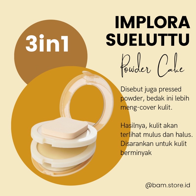 IMPLORA Bedak Sueluttu 3in1 Powder Cake - Pressed Powder Bedak Murah Bedak Implora - Bedak Fondation