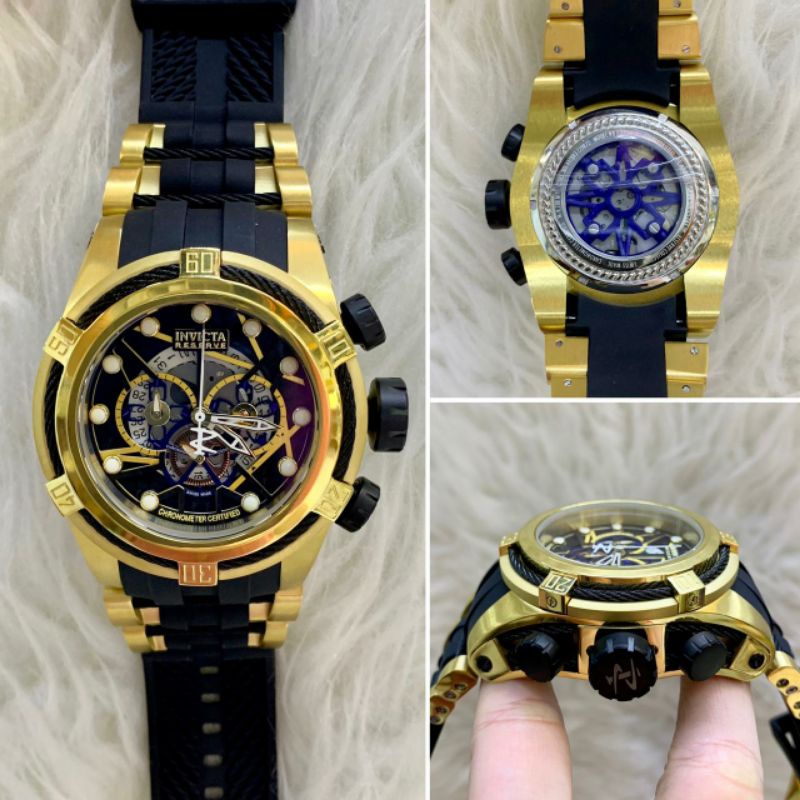Jam Tangan Invicta Cronograp Warna Hitam Gold Super Premium Graden AAA - Jam Tangan Invicta