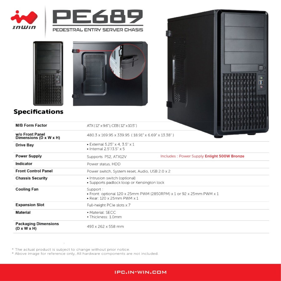 Casing INWIN IW-PE689 Pedestal Entry Server Chassis + 500W Bronze