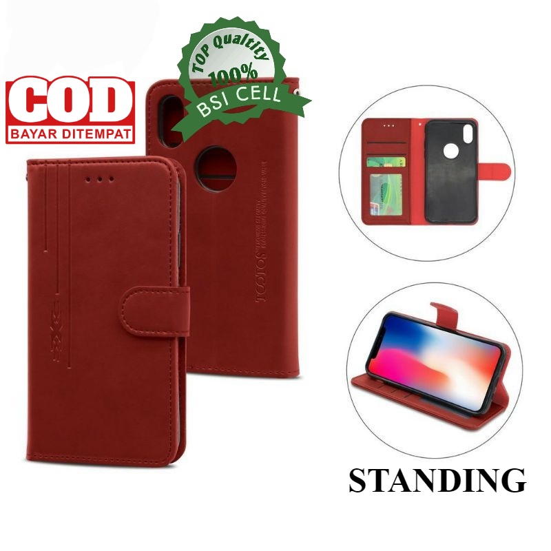 Vivo V9 (1727) Y85 - MODEL 1727 1723 1726 1729  Flip cover Dompet Kulit  Motif TripleX Leather Case/