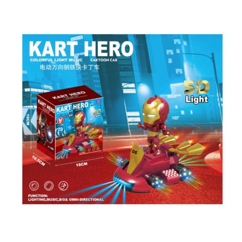 Mainan Anak KART HERO IRON MAN Colorful Light Music B/O Mainan Robot