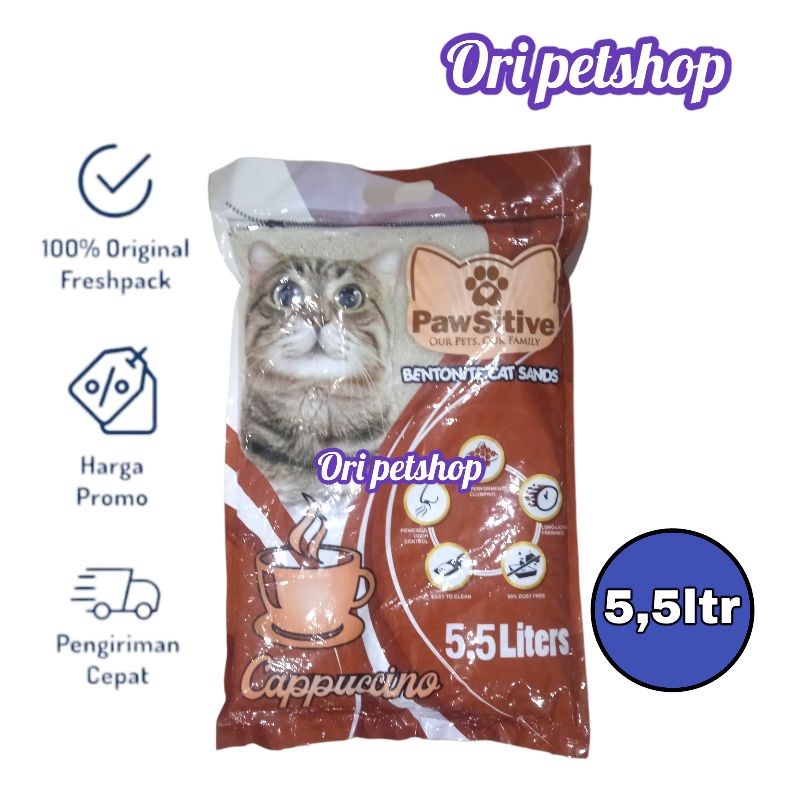 Pasir Kucing Pawsitive 5,5ltr Pasir Wangi Gumpal Bentonite Cat Sands - Capucino