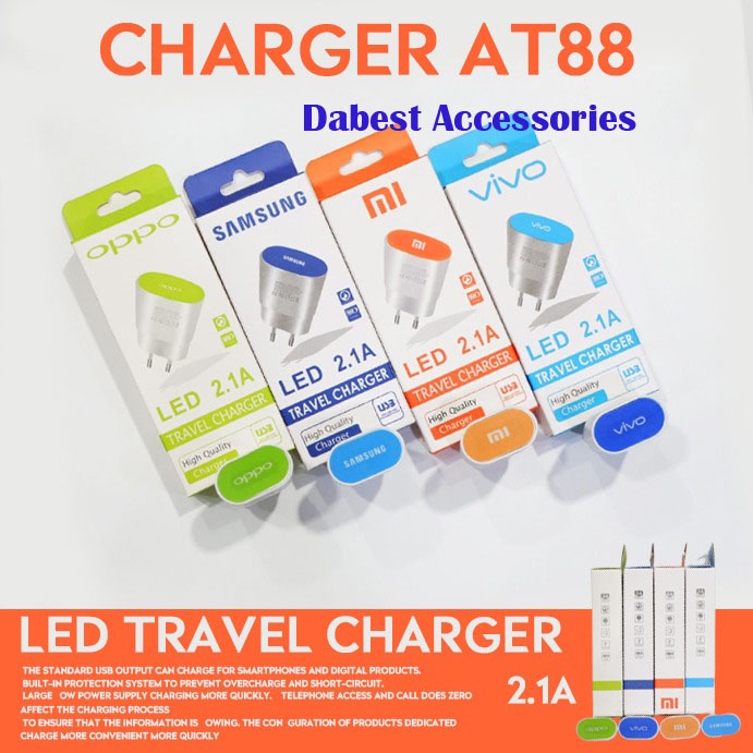 Charger With LED AT888 / Casan Merk Samsung Xiaomi Oppo Vivo 2A.1