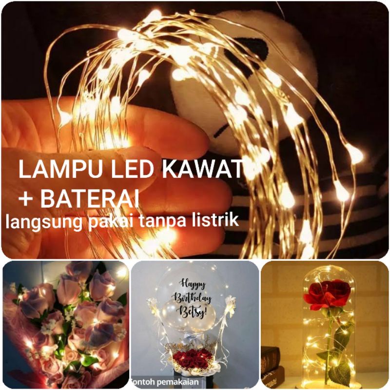 LAMPU HIAS BUNGA + BATERAI (SIAP PAKAI) | Lampu LED KAWAT untuk balon transparan | lampu warna warni kelap kelip kedip warna kuning rainbow | Lampu batre batrai battry | lampu hias pohon natal souvernir hampers