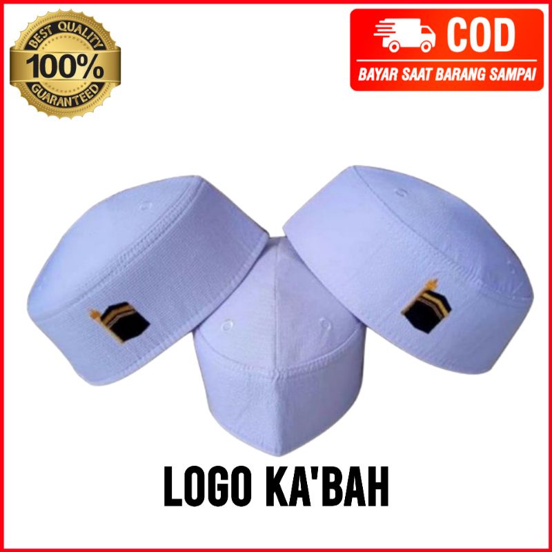 Peci Kopeah Kopiah Kopyah Malaysia Logo Ka'bah Hitam Putih Ukuran 5 6 7 8 9 Murah