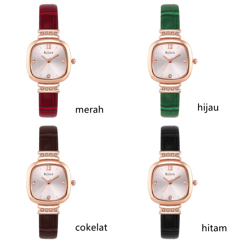 Jam Tangan Wanita A0187 Fashion Square Diamond Inlaid  Quartz Watches