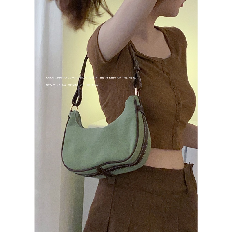 Suhao Scrub Hijau Tas Ketiak Wanita 2022 Baru Trendi Retro Portabel Sabit Tas Niche Tas Bahu Tekstur