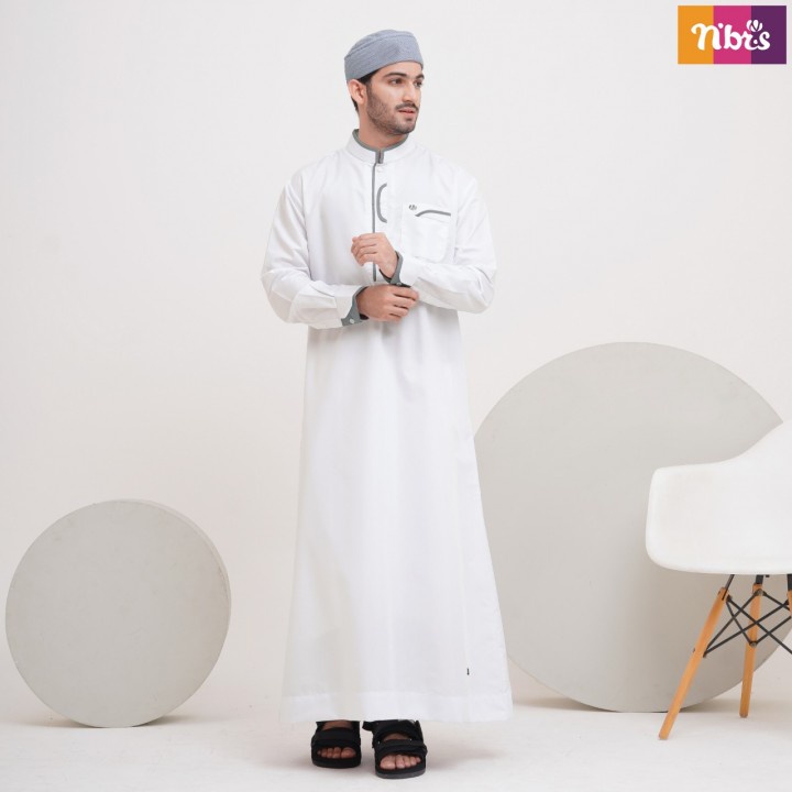 BAJU JUBAH NIBRAS LAKI LAKI NGI 006 WHITE AND BLACK GAMIS PUTIH HITAM COUPLE AYAH ANAK KIDS