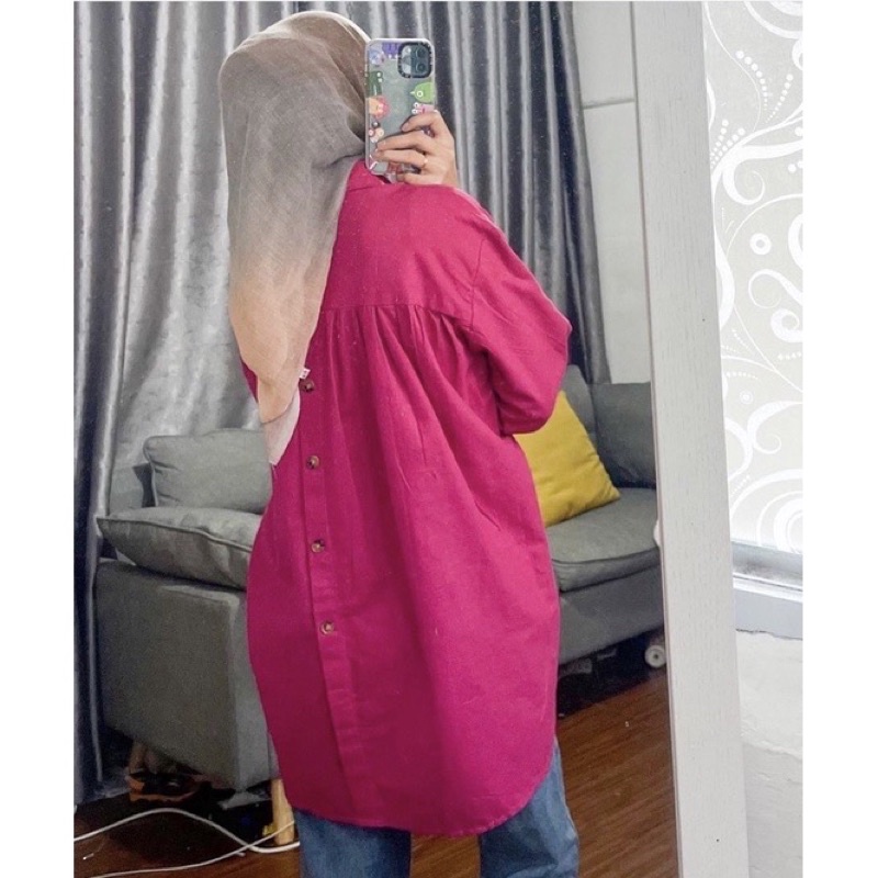 Yemima Kemeja Linen Wanita Kancing Belakang