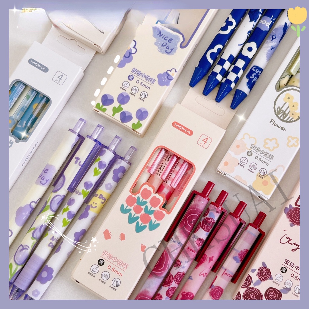 4pcs / set Pulpen 0.5mm Warna Hitam Netral Untuk Pelajar