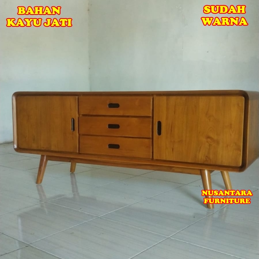 Meja Bufet TV Minimalis Kayu Jati Mebel Jepara Rak TV Minimalis Jati