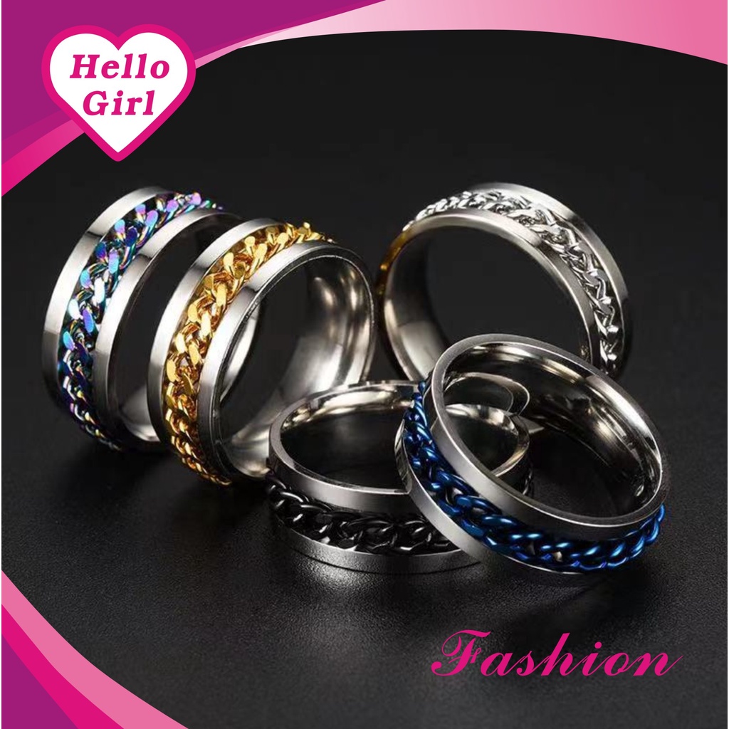 (Hello Girl)J02 Cincin Titanium Rantai Wanita dan Pria Glamor Import