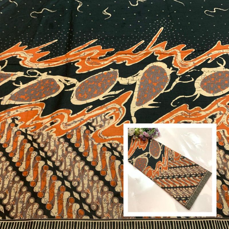 Kain Batik Katun Printing Motif Seno Orange