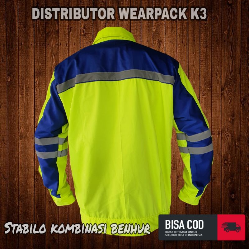 BAJU WEARPACK SAFETY/ LENGAN PANJANG / WARNA STABILO  KOMBINASI BENHUR/  APD PROYEK/ K3/ SAFETY FIRST