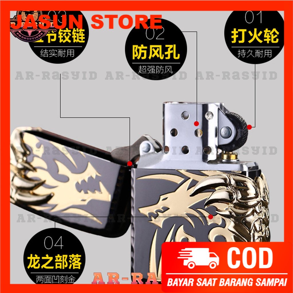 BISA COD! Korek Api Minyak Zippo Hitam Black Ice Motif Cakar Naga Dragon Claw