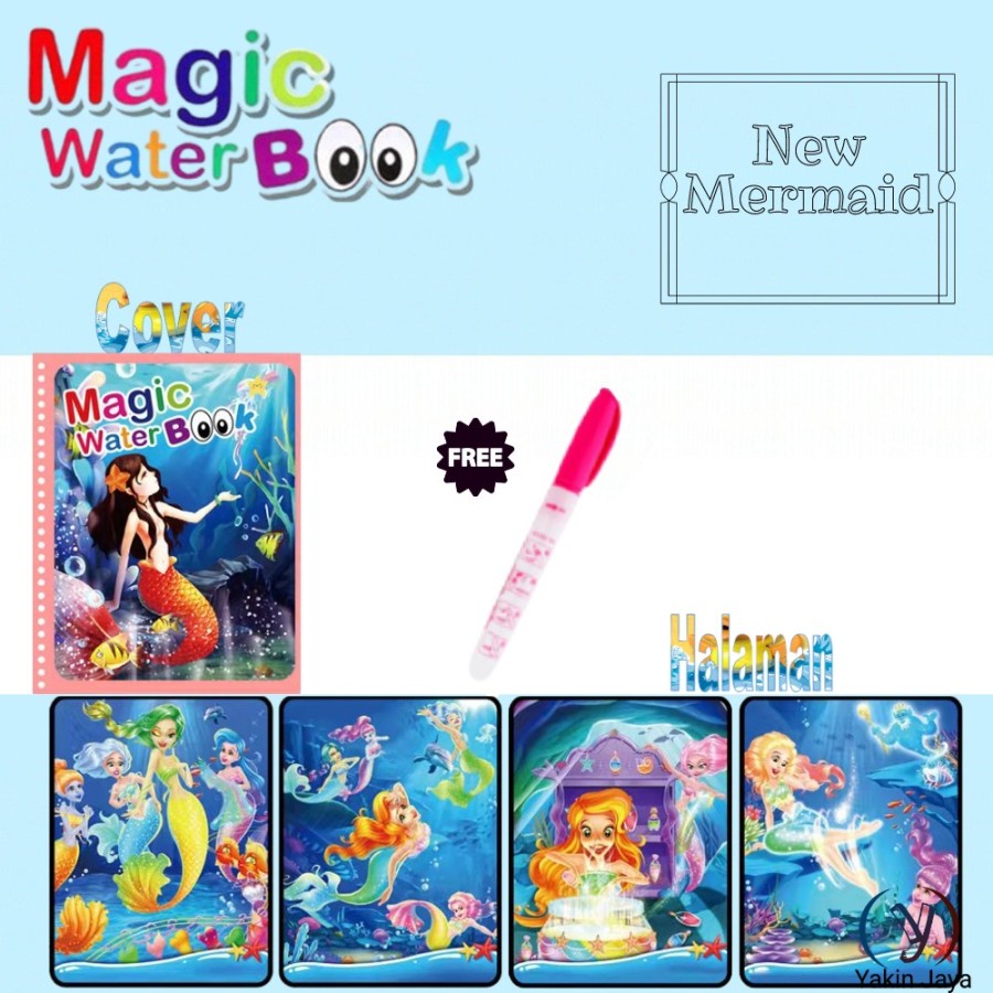 Mainan Anak Magic Water Book Buku Air Gambar Warna Free Pena Edukasi