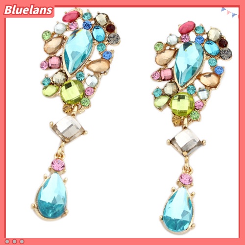 Bluelans Anting Tusuk Gantung Wanita Hias Berlian Imitasi Multi Warna Untuk Hadiah
