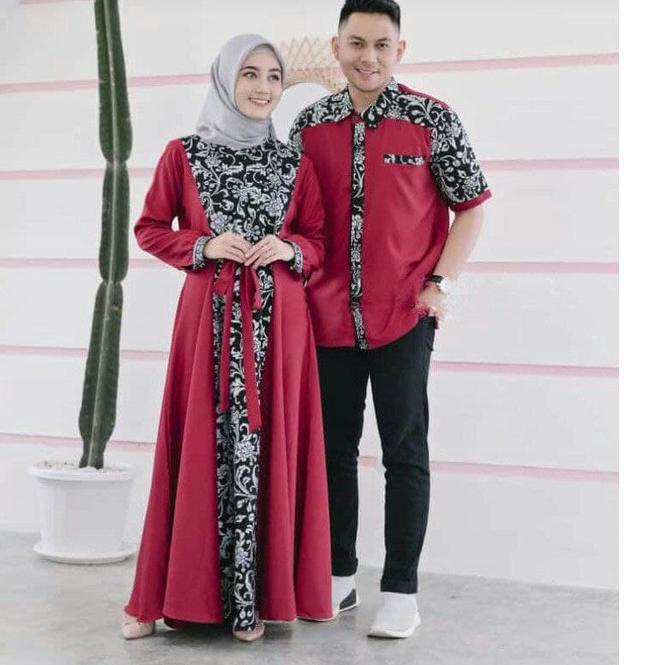 Stok Terbatas set dress gamis couple baju couple pasangan gaun pesta muslimah batik couple modern ba