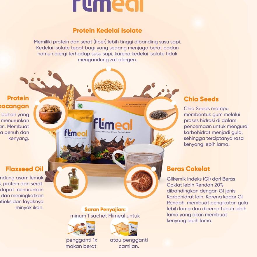 

EXCLUSIVE!1 Box Flimeal Meal Replacement Minuman Sereal Rasa Coklat by Flimty isi 12 sachet - Pengganti Sarapan/Makan|SQ8