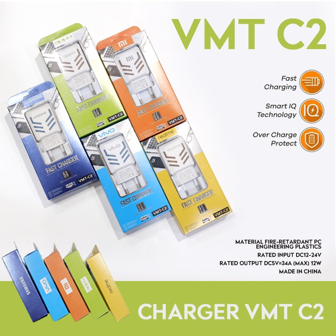 Charger Vmt-C2 With Led Fast Charging / Charger For Samsung /Xiaomi /Vivo / Realme / Oppo