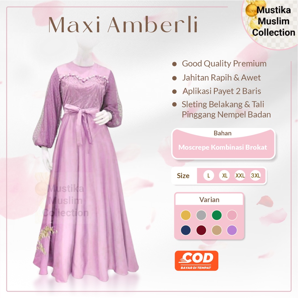 COD☑️PRODUK TERBARU/PAKAIAN GAMIS TERBARU/MAXI AMBERLI DRESS 3 SIZE XL-XXL-XXXL/MATT MOSCREPE MIX TILLE DAN BROKAT/PAKAIN MUSLIM TERBARU/PAKAIAN GAMIS TERBARU/GOOD QUALITY