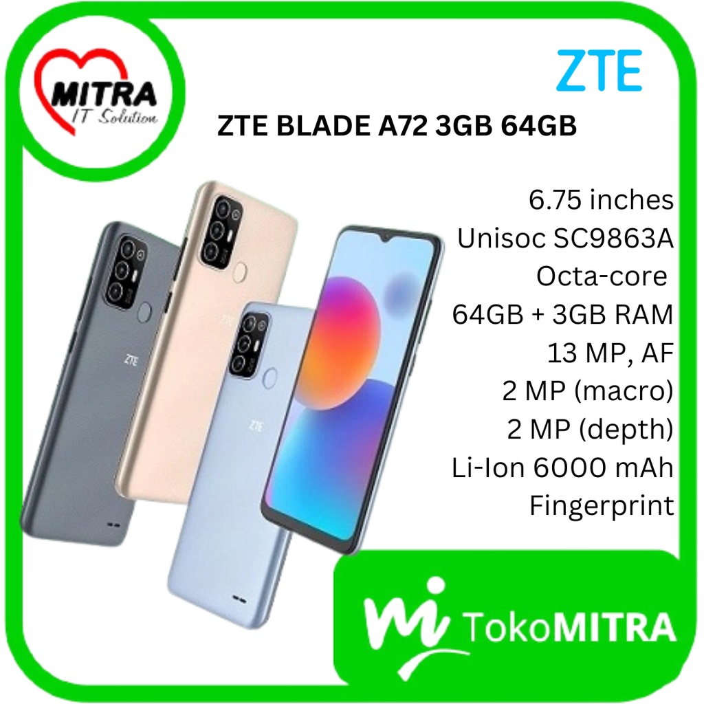 SMARTPHONE HANDPHONE ZTE BLADE A72 3GB 64GB