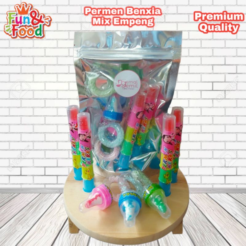 

Permen Bensia Mix Empeng Permen Unik Ring Cincin Dot Pensil Warna Warni Kualitas Premium