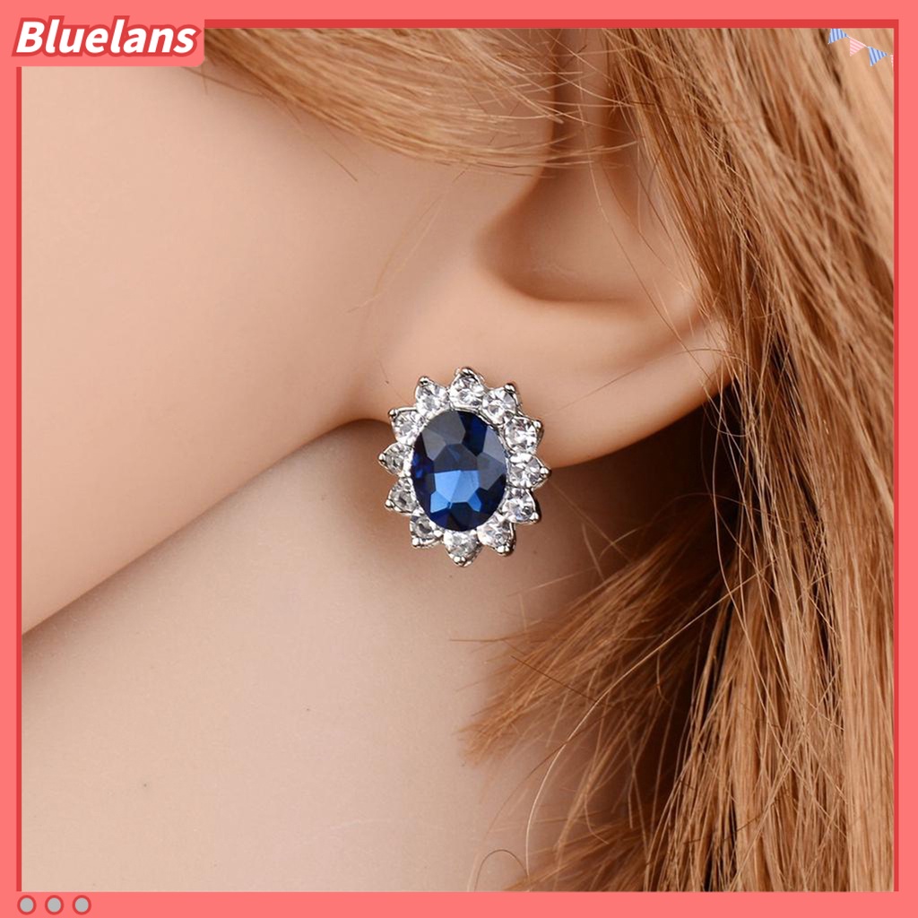 [bluelans]Fashion Faux Gemstone Rhinestone Pendant Necklace Stud Earrings Jewelry Gift