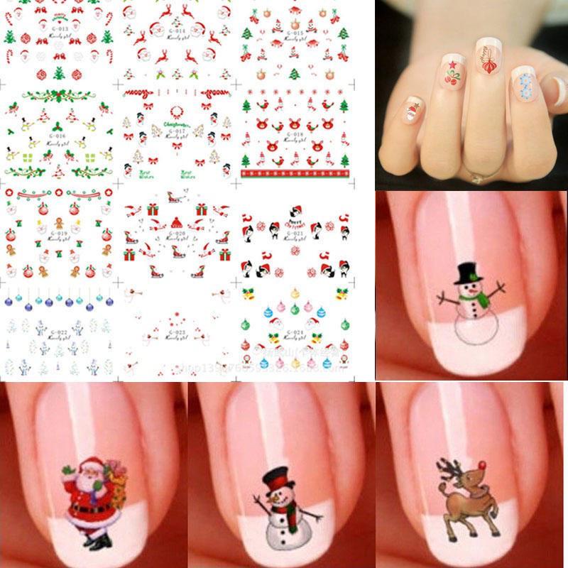 12 macam dalam 1lembar Stiker Nail Art 3D Desain Kepingan Salju Natal (MANIK MANIK LUCU JARI) RANDOM