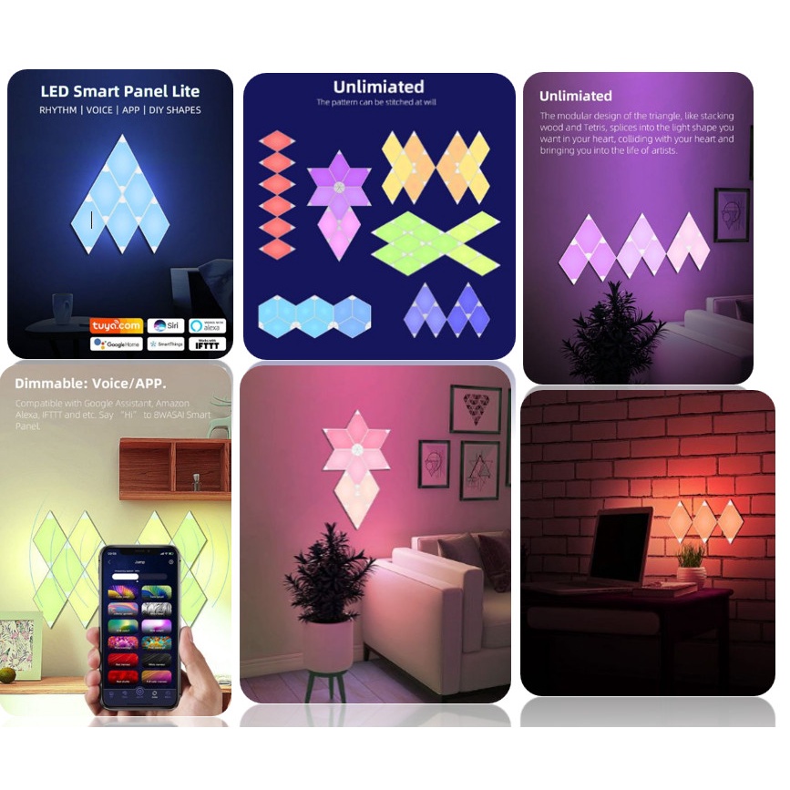 NUUX Lampu RGB Parallelogram Panel Nano Leaf Lampu Hias Warna-Warni