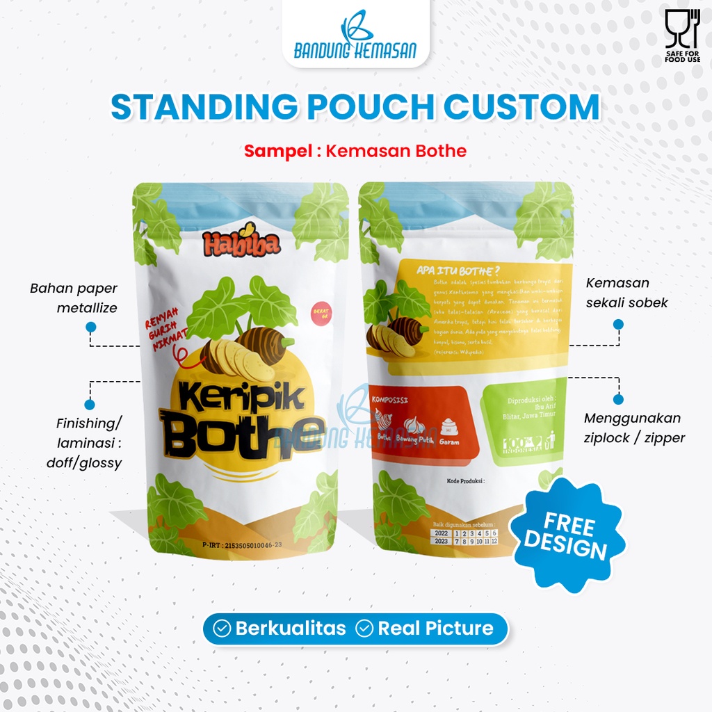 

16 x 24 - Custom Cetak Kemasan Standing Pouch Plastik Makanan Ziplock - Full Printing, Minimal Order 500 Pcs!