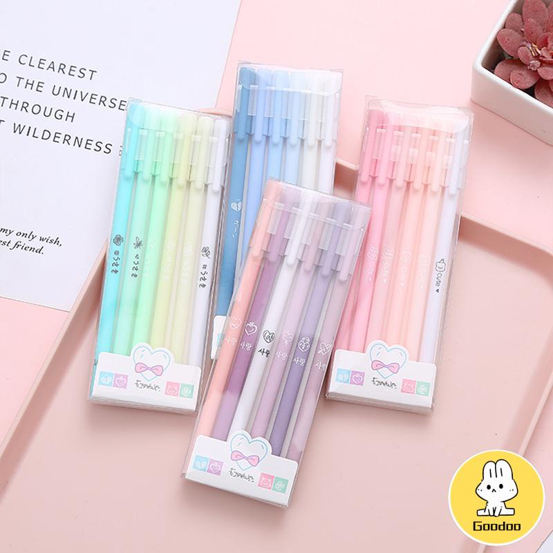 6 Pcs/Set Pen Pulpen Gel Retractable Tinta Hitam 0.5mm Warna Siswa Tanda Tangan Pena Sekolah Kantor Pasokan Alat Tulis -Doo