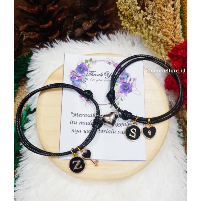 Zaphirastore [COD] A -Z GELANG COUPLE EPOXY KUNCIHATI MAGNET LOVE / GELANG HURUF KUNCILOVE / GELANG TALI KOREA 2MM