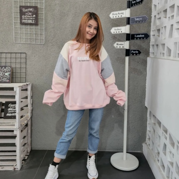 Sweater Crewneck BELIVE 2XL Switer Oblong Bigsize Oversize Atasan Kasual Model Kekinian Korean Style Jacket Outfit Terbaru