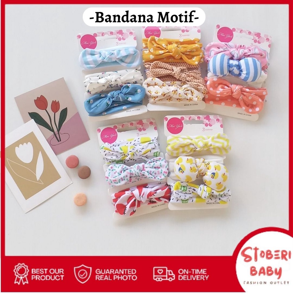 stoberi baby - BANDANA MOTIF A Bandana Set isi 3 Motif Beda / Headband Bayi Newborn Anak Perempuan Part 2