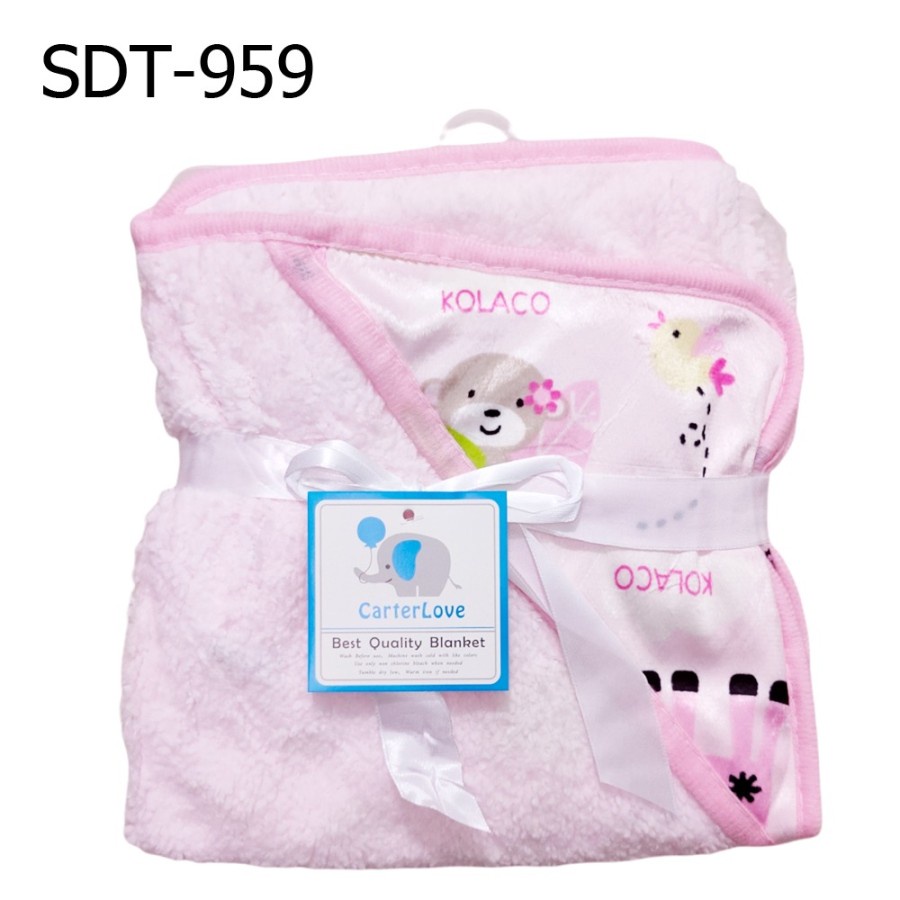 Selimut Bayi CarterLove Topi Double Fleece Bulu Motif kolaco pink