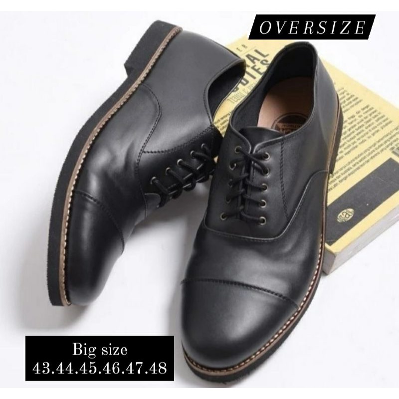 Sepatu OXFORD X.Eight Pria Ukuran Besar 43.44.46.46.47.48 Sepatu Kerja Pantofel Formal JUMBO Oversize Hitam Original, 44