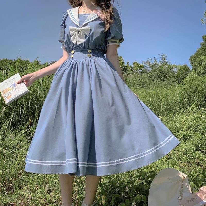 [MikanHiro Store] Japanese Lolita Jsk Sweet Uniform Seifuku Dress Kawaii