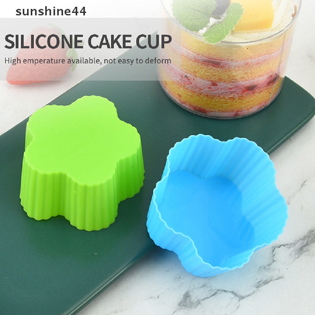 Sunshine 4Pcs Cetakan Cupcake / Muffin / Egg Tart / Pudding / Jelly Bentuk Bunga Bahan Silikon
