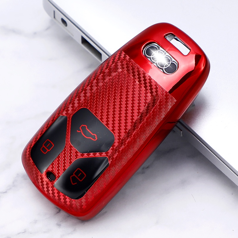 Case Pelindung Kunci Mobil Bahan TPU Carbon Fiber Untuk Audi A4 A4L A5 Q5 Q7 TT 2016 2017 2018
