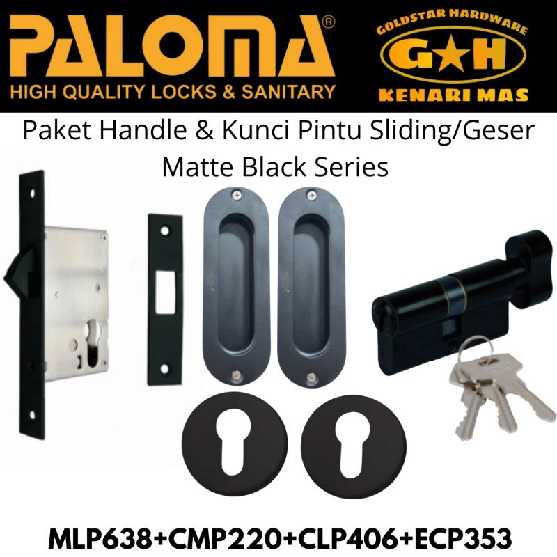 PALOMA PAKET HANDLE KUNCI PINTU SLIDING GESER MATTE BLACK SERIES